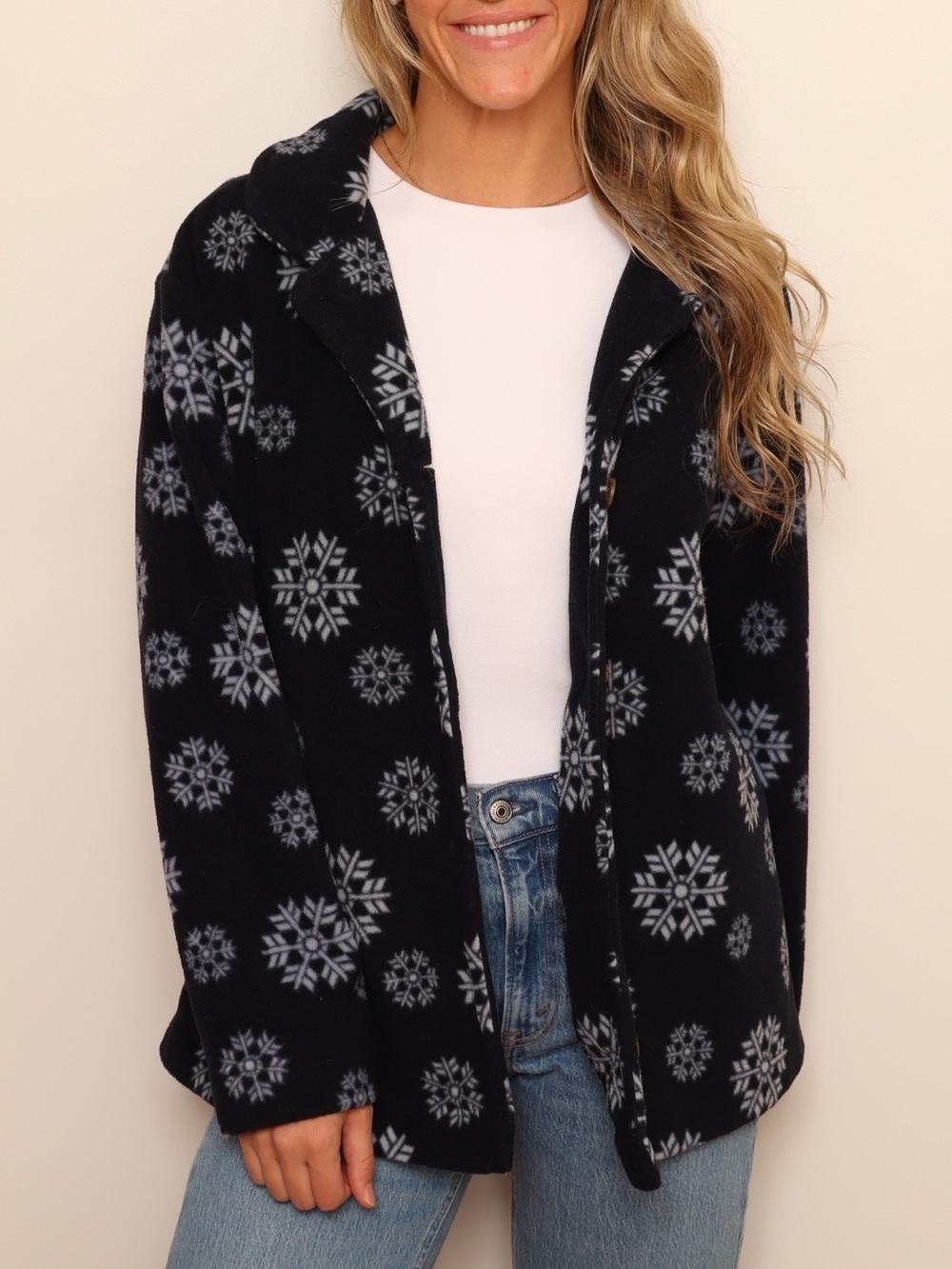 ❄️ Vintage Snowflake Fleece Button Front Jacket Christmas Winter